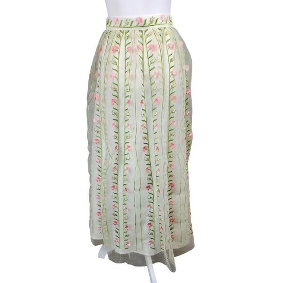 Talbots Dresses & Skirts - Talbots A-Line Tulle Maxi Skirt Womens 8 Pink Green Floral Embroidered Wedding